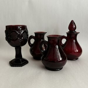LOT Avon Cruets‎ Ruby Red Glass Shot Goblet Decanter Stopper